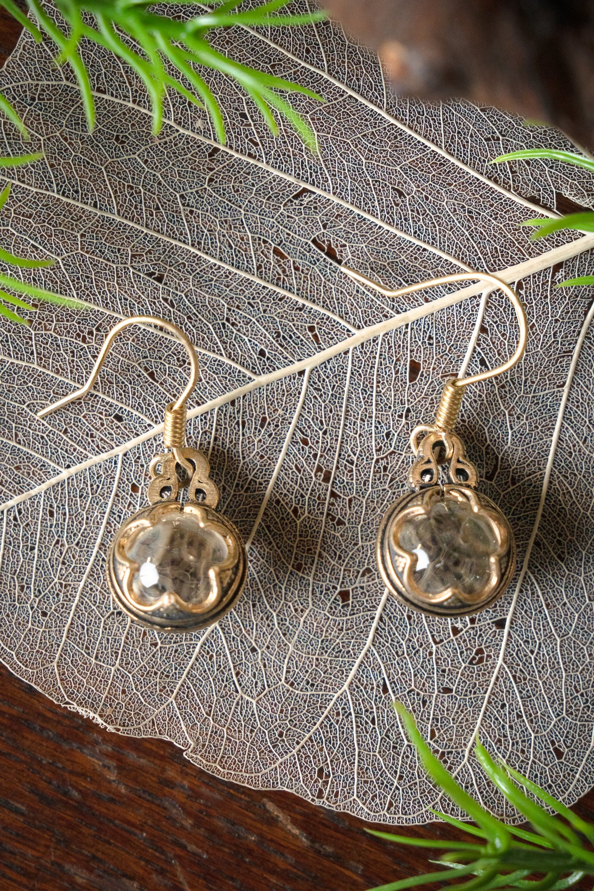 Earrings Gotland Rock Crystal, 1.2 cm, Bronze