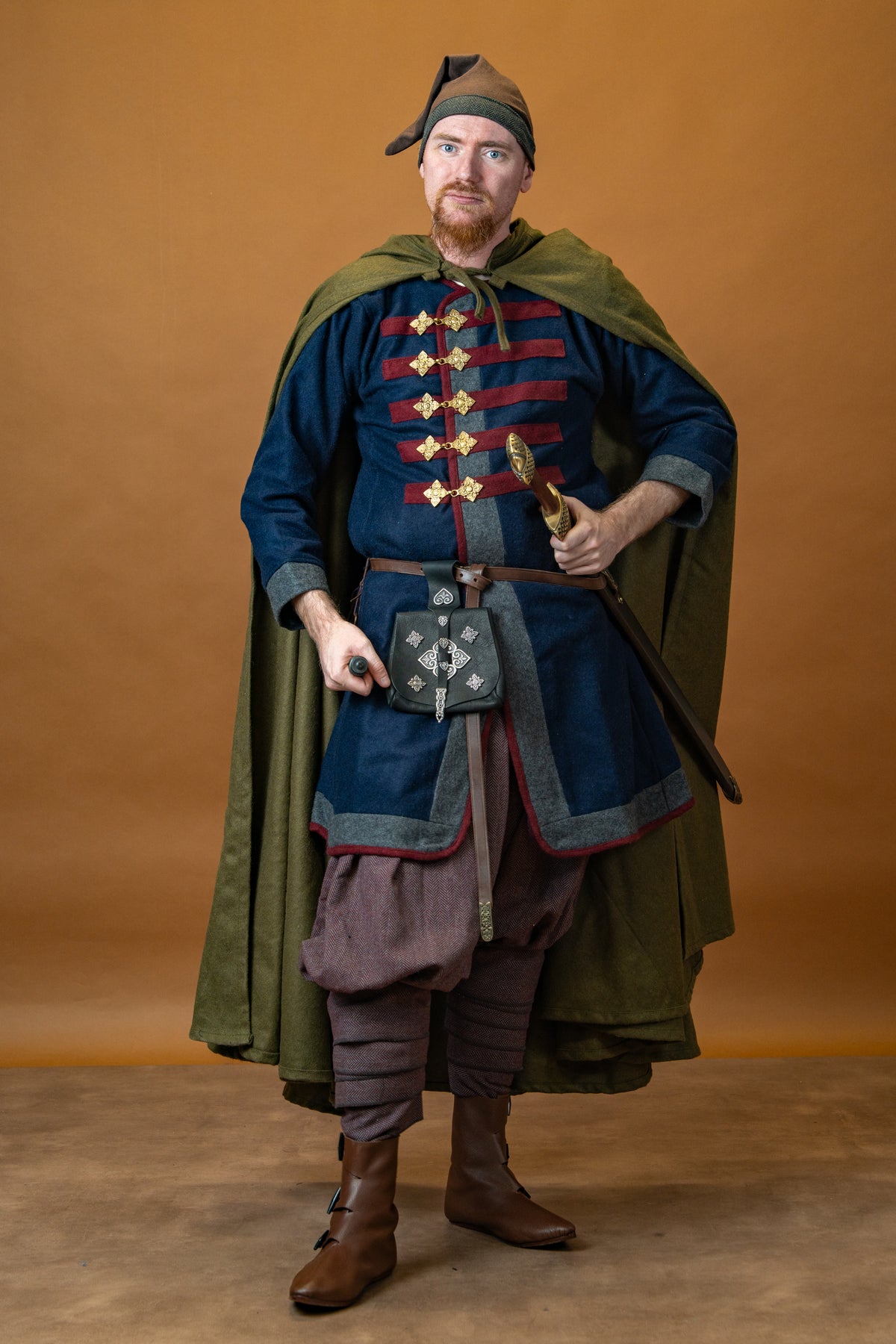 Rusvik Viking trousers Borys, herringbone pattern, wool blend, burgundy red