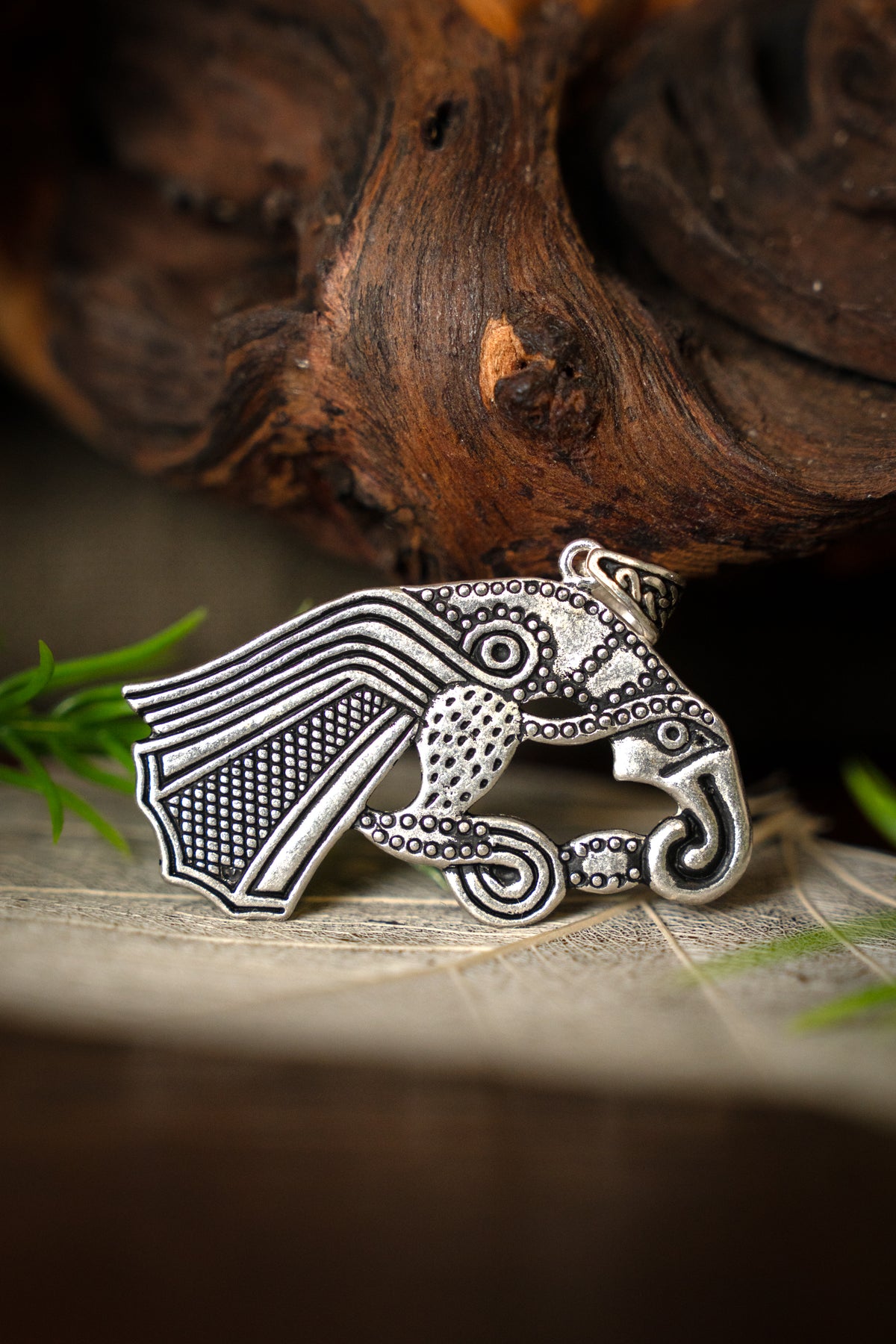 Germanic raven amulet, silvered bronze
