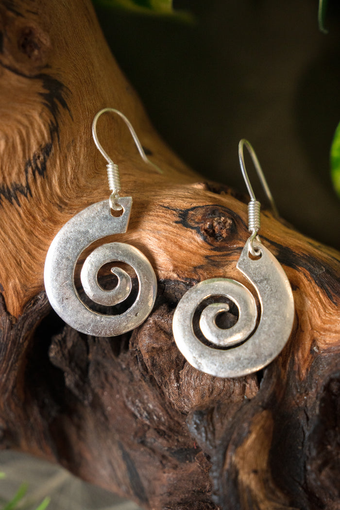 Celtic earrings with spiral, silvered bronze
