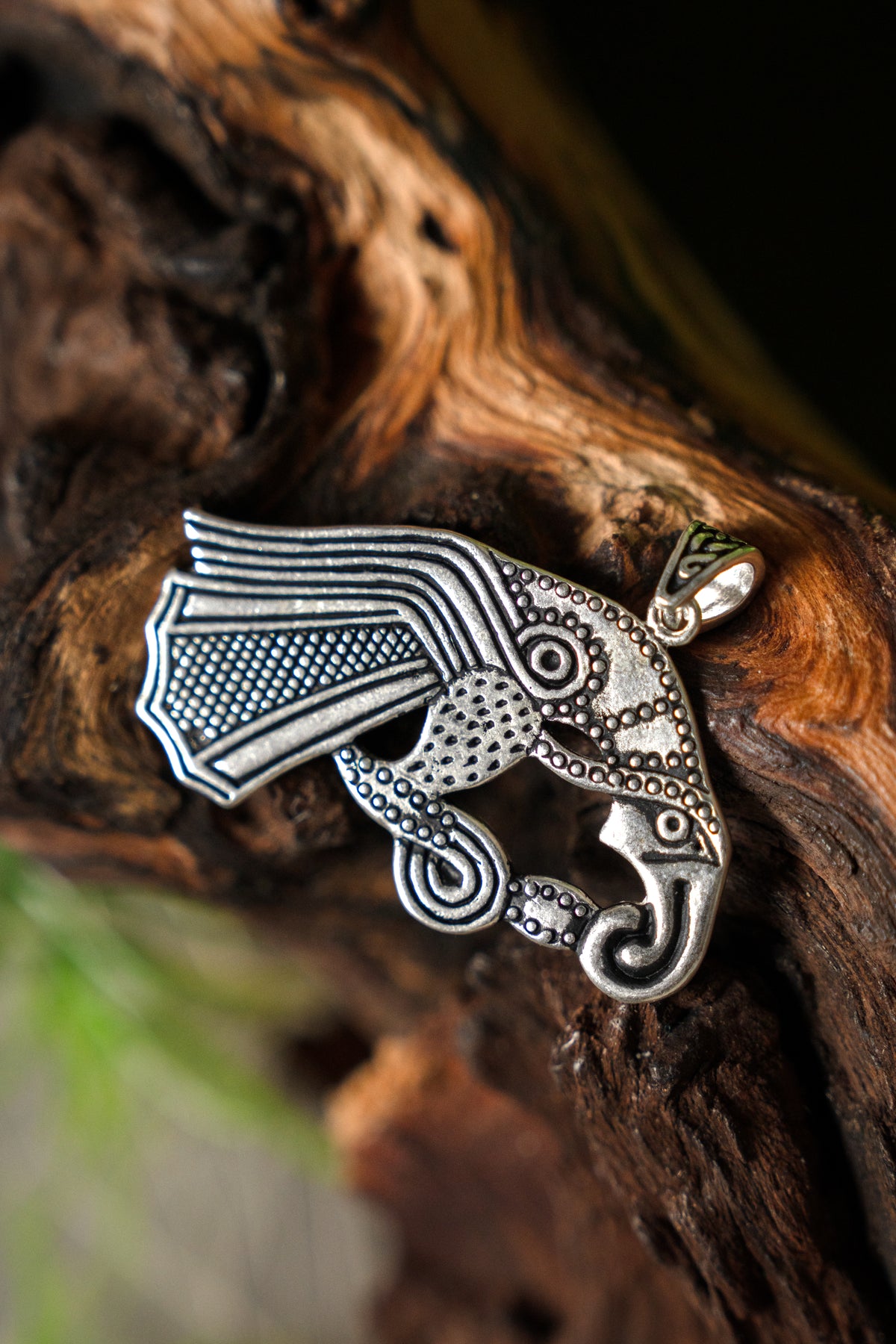 Germanic raven amulet, silvered bronze