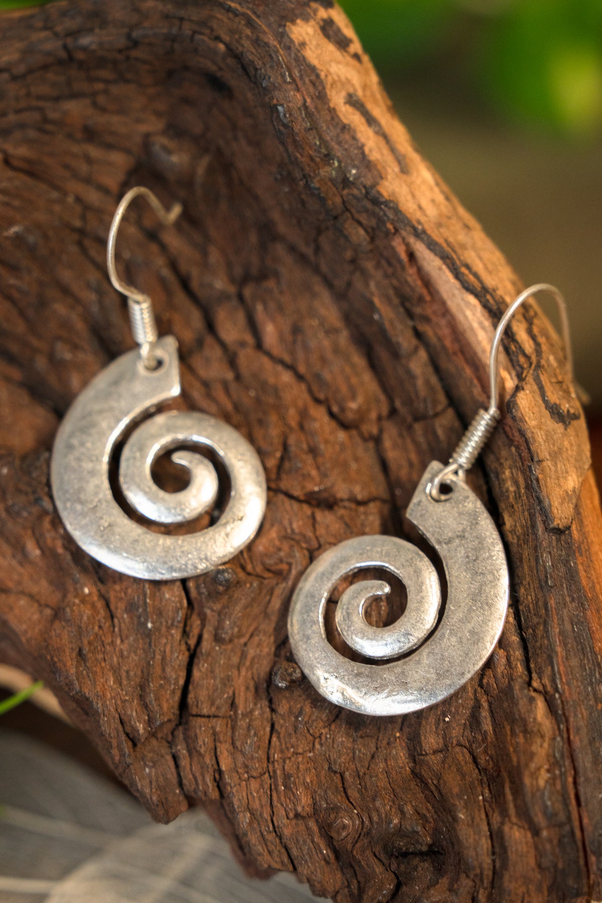 Celtic earrings with spiral, silvered bronze