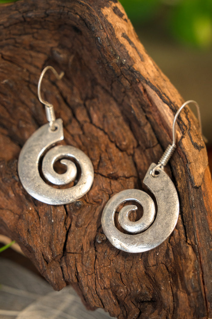 Celtic earrings with spiral, silvered bronze