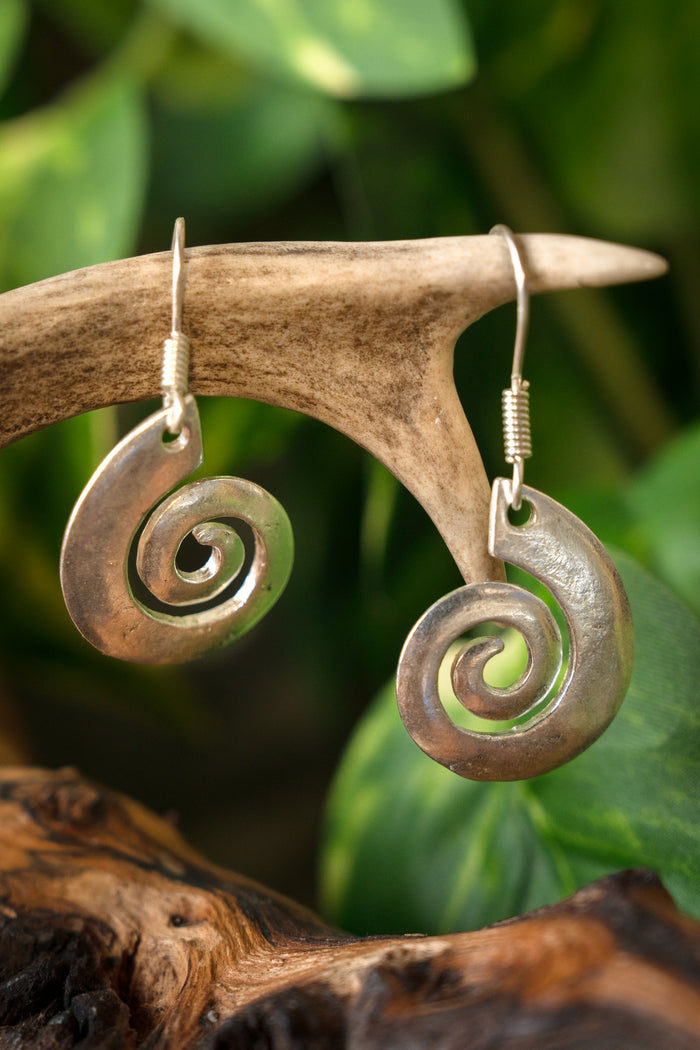 Celtic earrings with spiral, silvered bronze