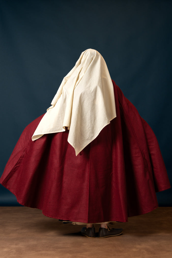 Medieval cloak with hood, red, wool mix