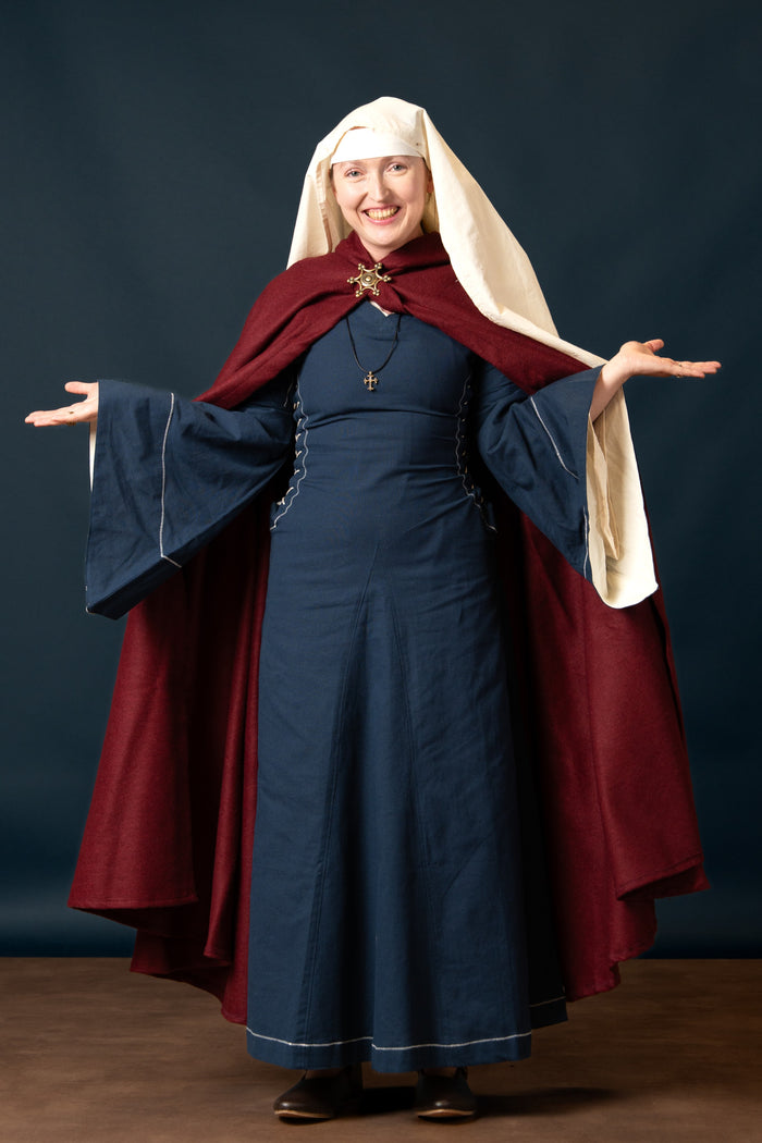Medieval cloak with hood, red, wool mix