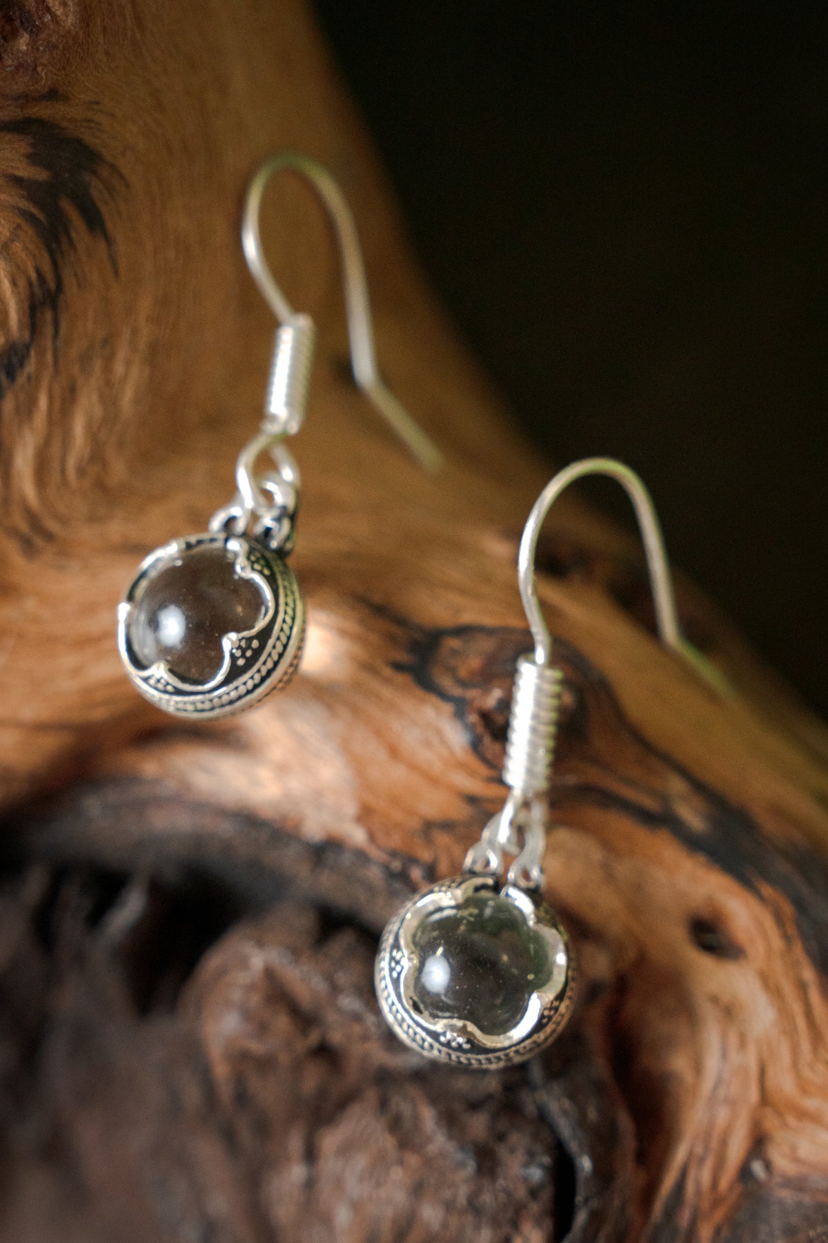 Viking earrings Gotland mountain crystal, silvered bronze