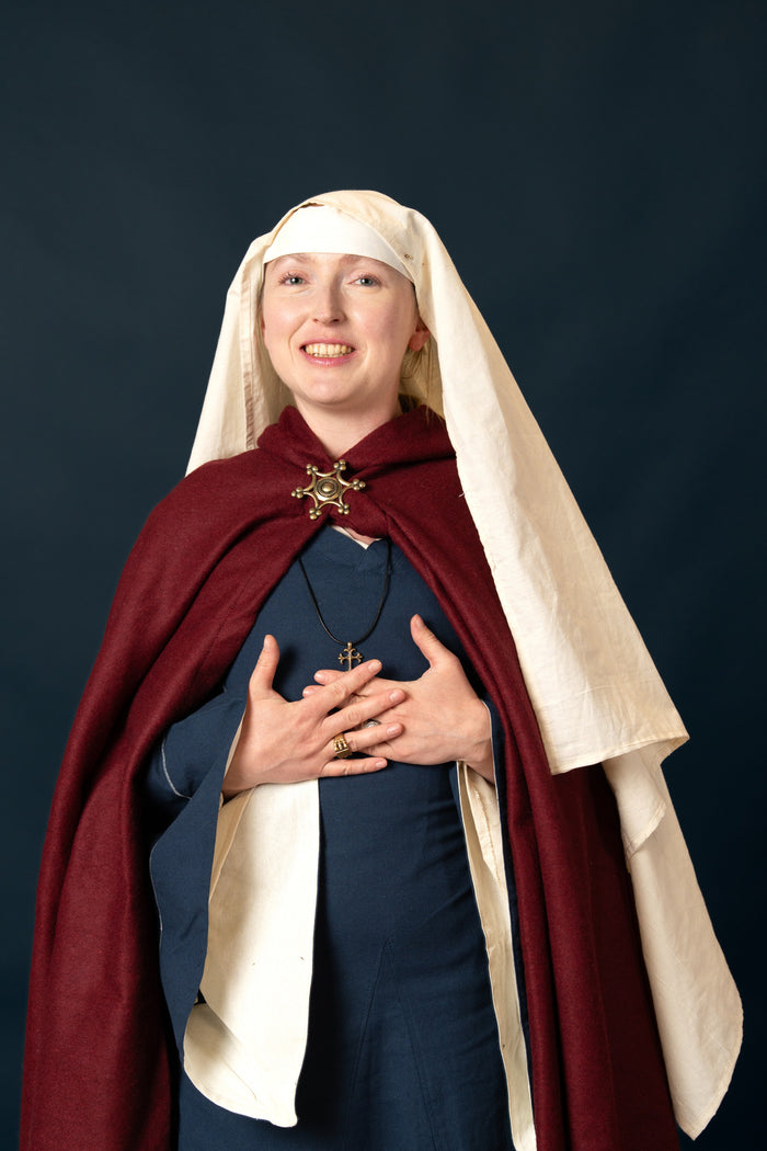 Medieval cloak with hood, red, wool mix