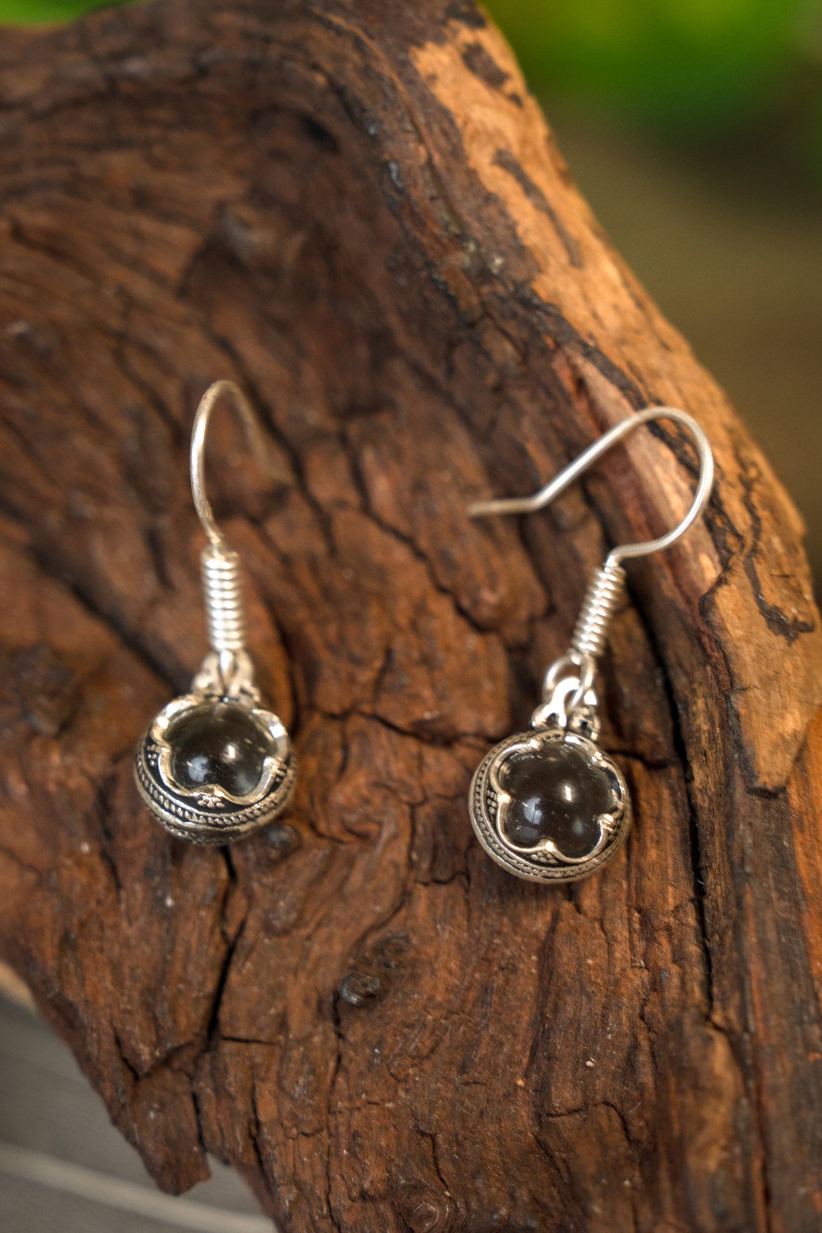 Viking earrings Gotland mountain crystal, silvered bronze