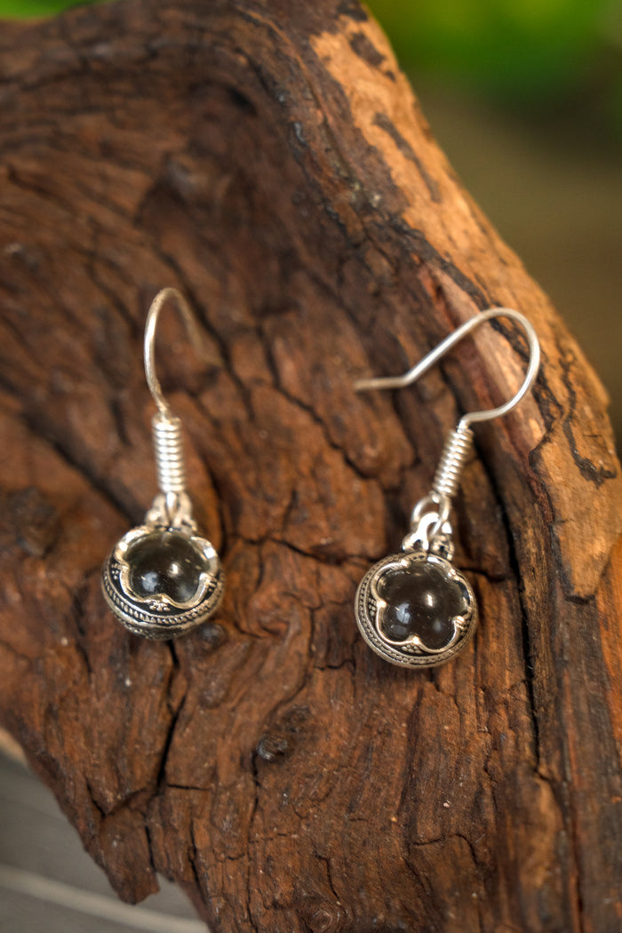 Viking earrings Gotland mountain crystal, silvered bronze