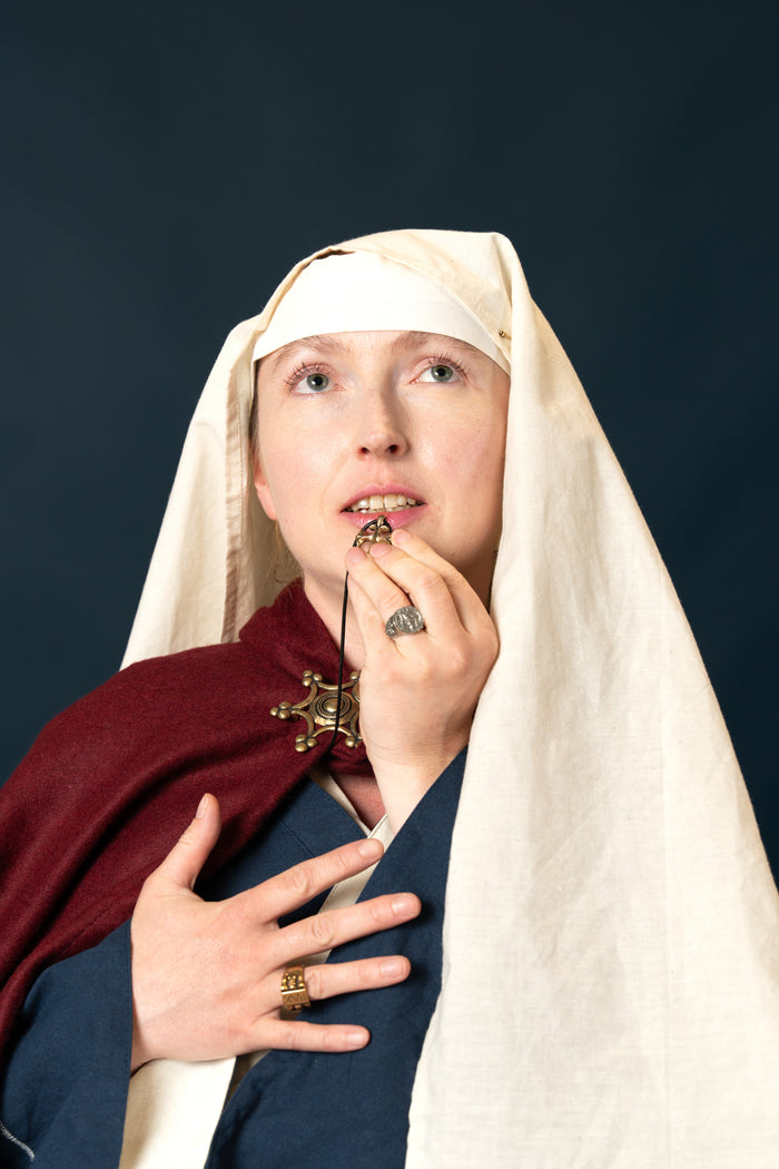 Medieval cloak with hood, red, wool mix