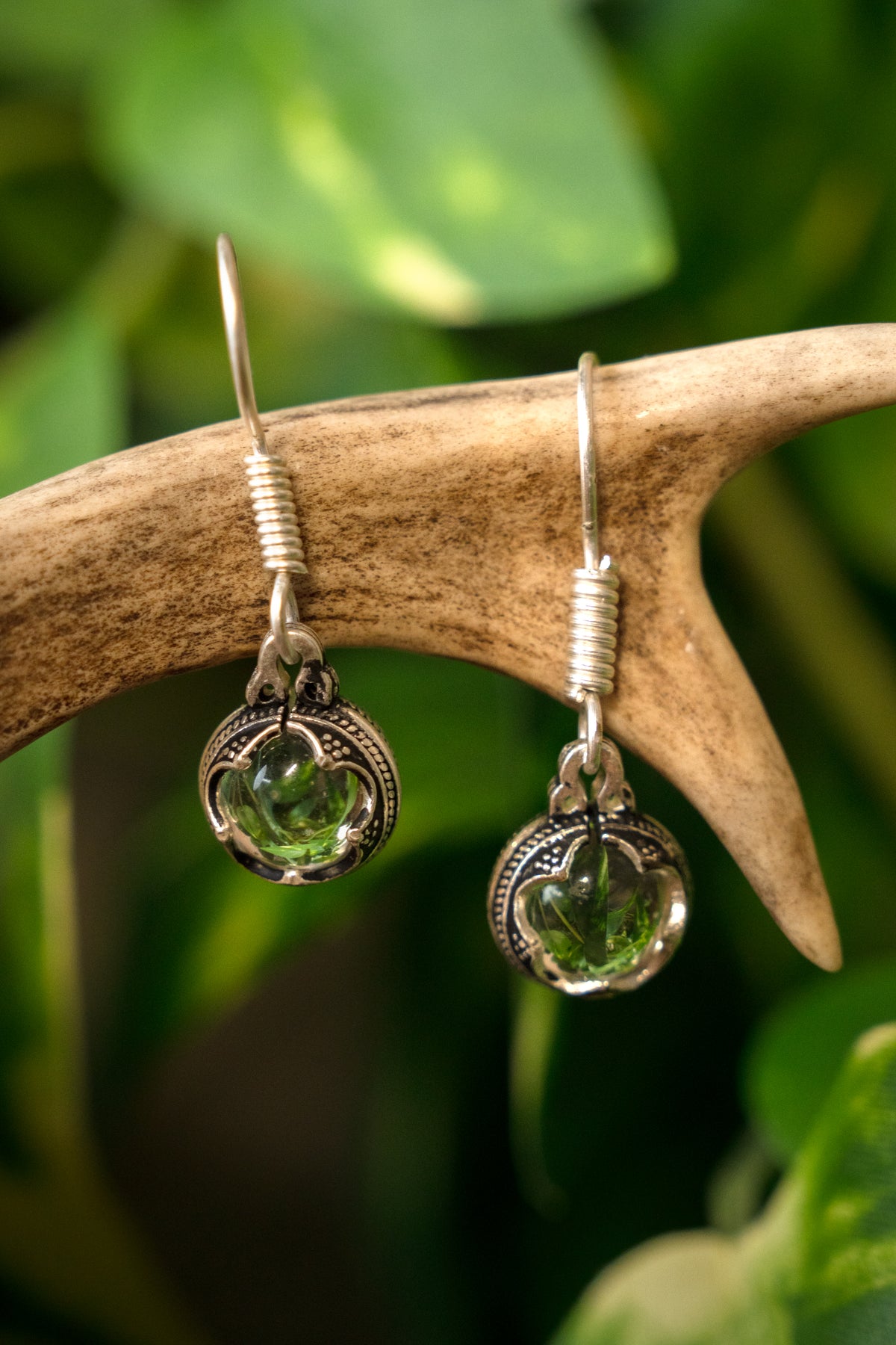 Viking earrings Gotland mountain crystal, silvered bronze