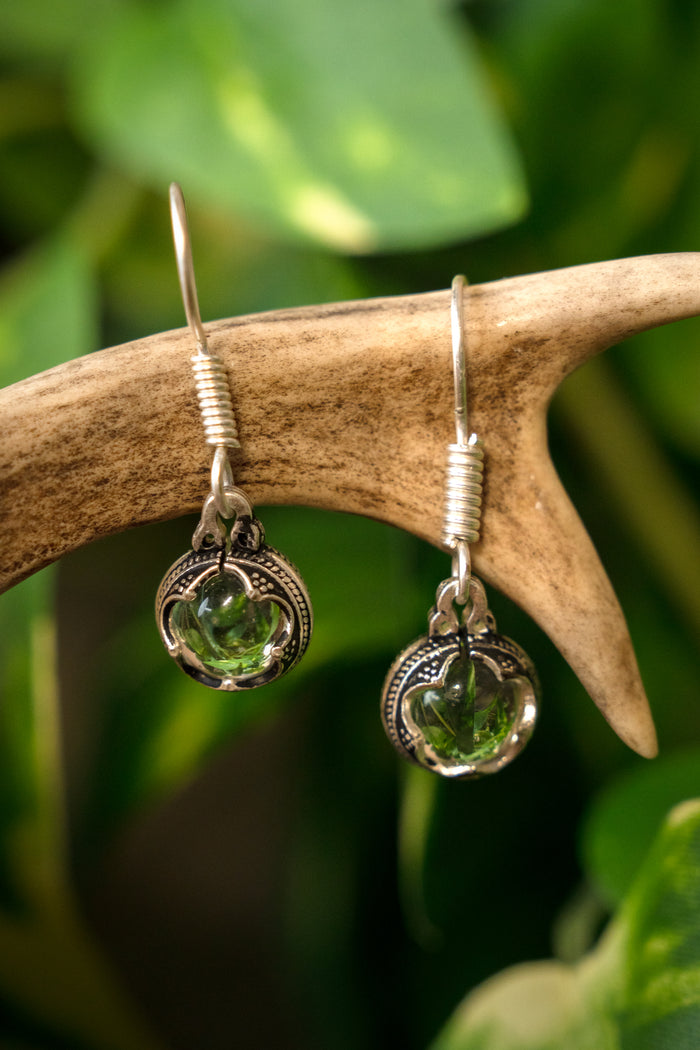 Viking earrings Gotland mountain crystal, silvered bronze