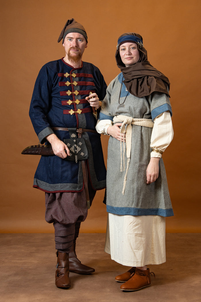 Rusvik Viking trousers Borys, herringbone pattern, wool blend, burgundy red