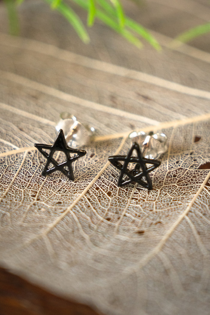 Pentagram stud earrings, sterling silver