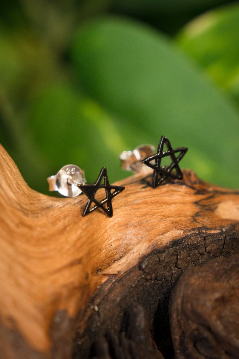 Pendientes de botón Pentagrama, plata de ley