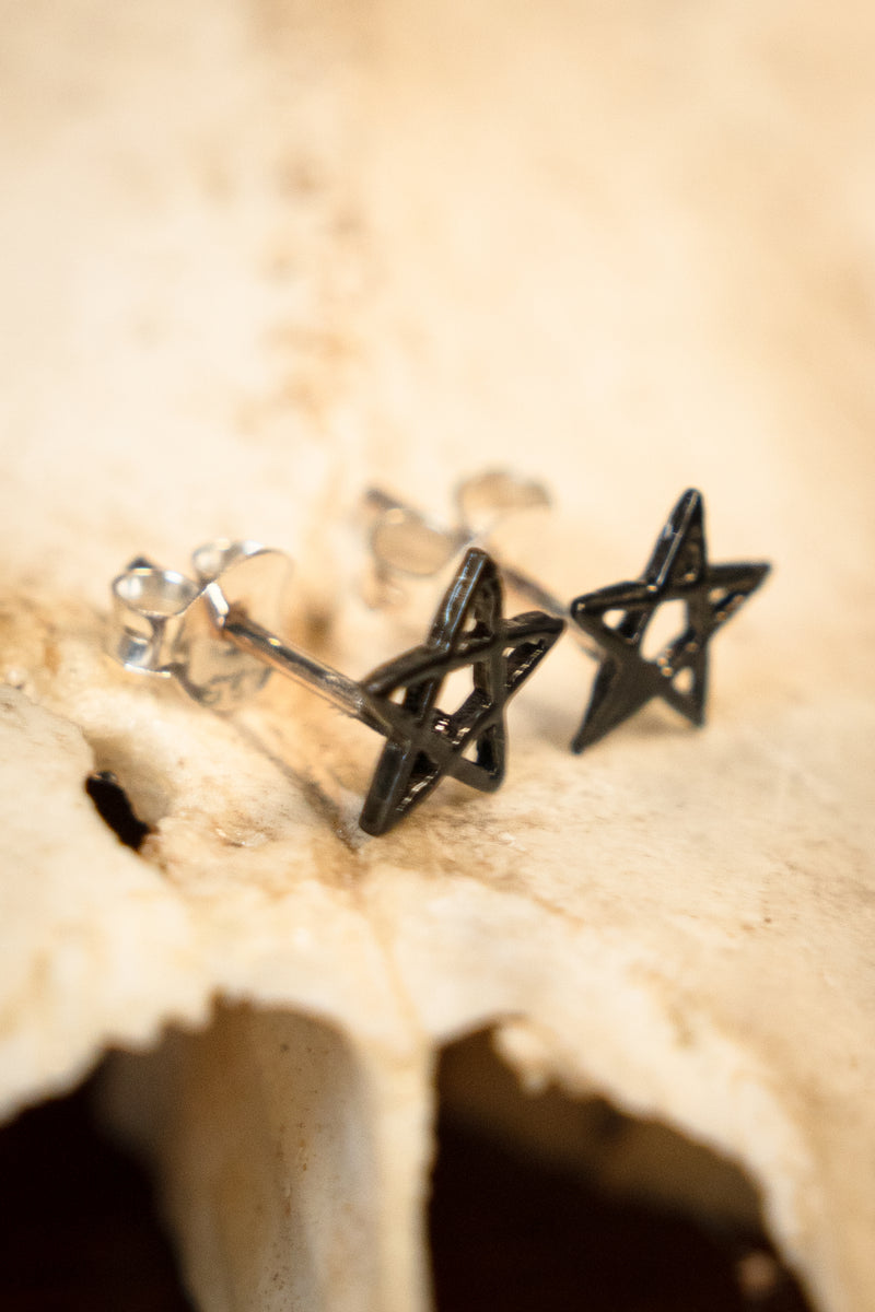 Pendientes de botón Pentagrama, plata de ley