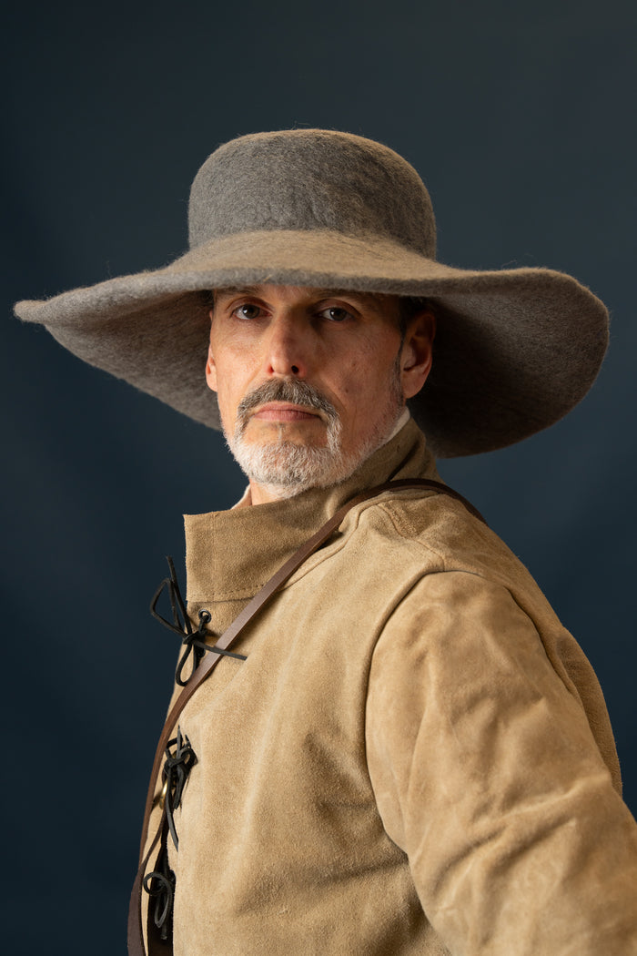 Historical brimmed hat, grey, wool felt