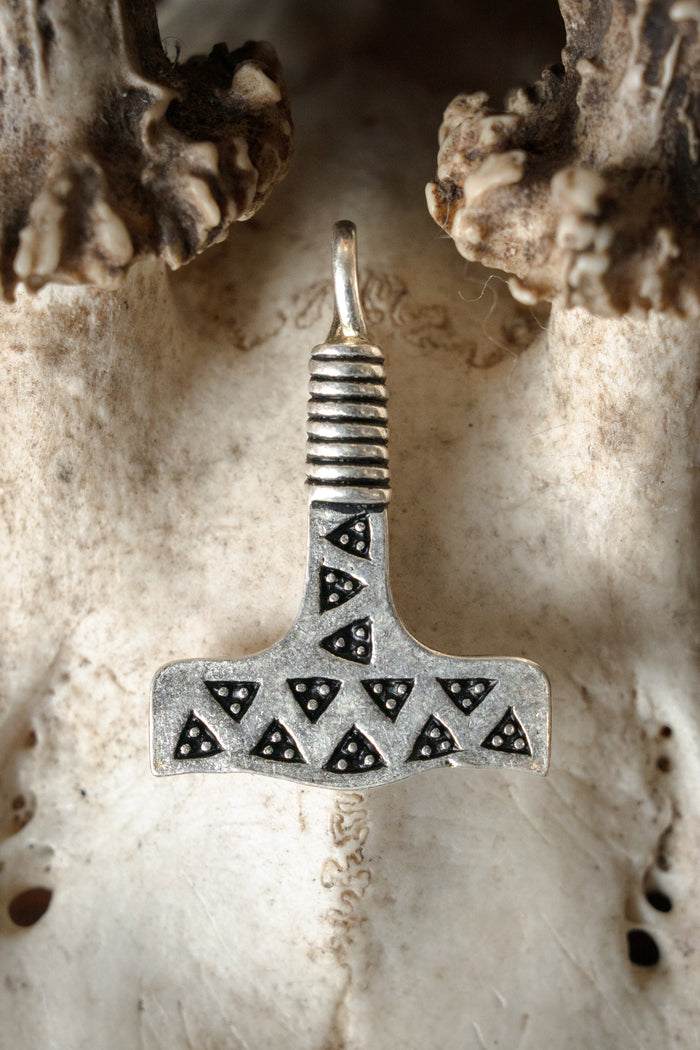 Thor's hammer from Valse, silvered bronze