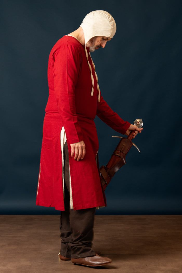 riding tunic, cotton-linen mix, red