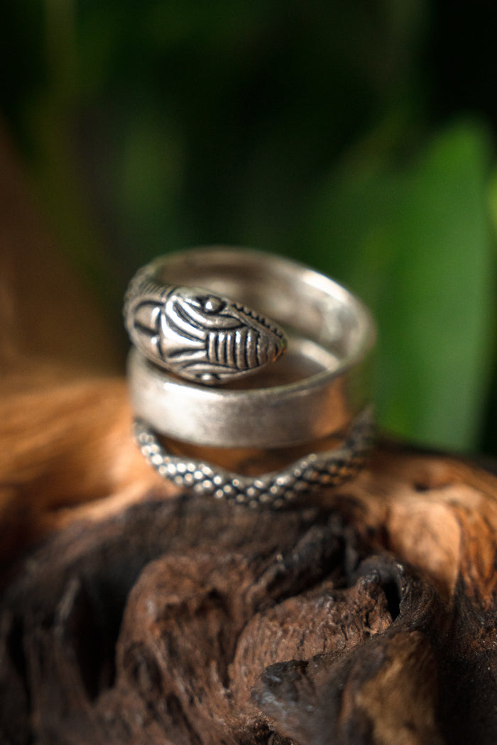 Roman snake ring, silvered bronze