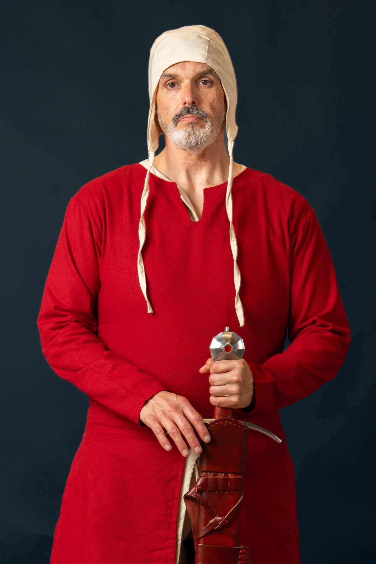 riding tunic, cotton-linen mix, red