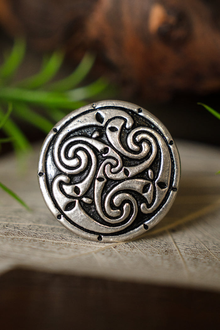 Celtic ring with triskelion, silvered bronze