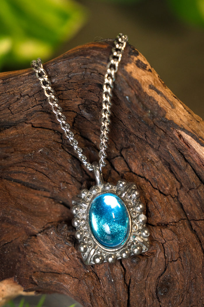 Tudor necklace Elizabeth I, blue gemstone, silvered bronze