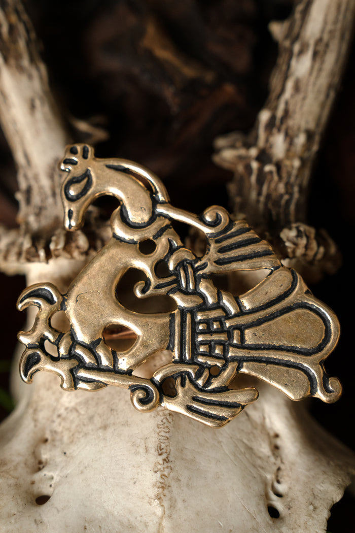 Viking peacock brooch, bronze