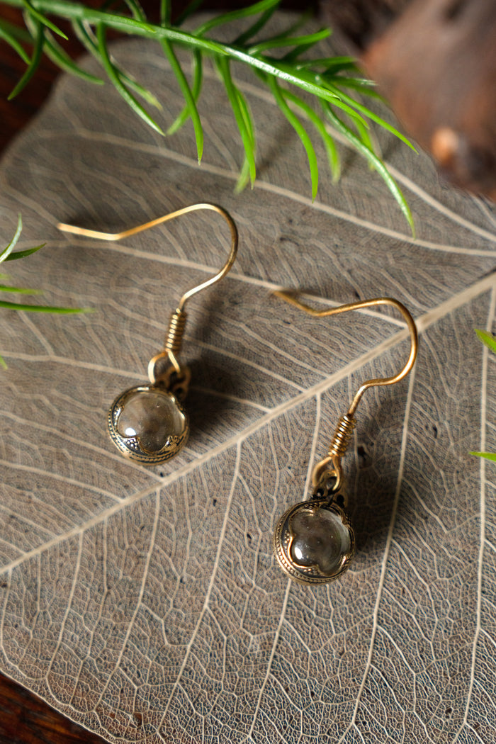 Earrings Gotland Rock Crystal, 1 cm, Bronze