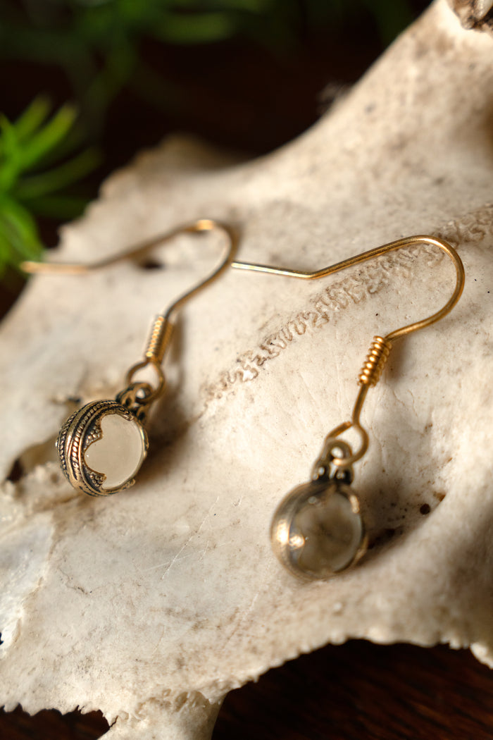 Earrings Gotland Rock Crystal, 1 cm, Bronze