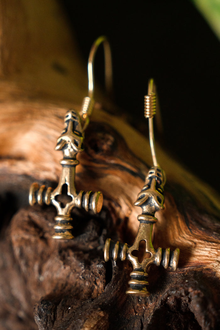 Earrings Icelandic Thor's hammer, bronze
