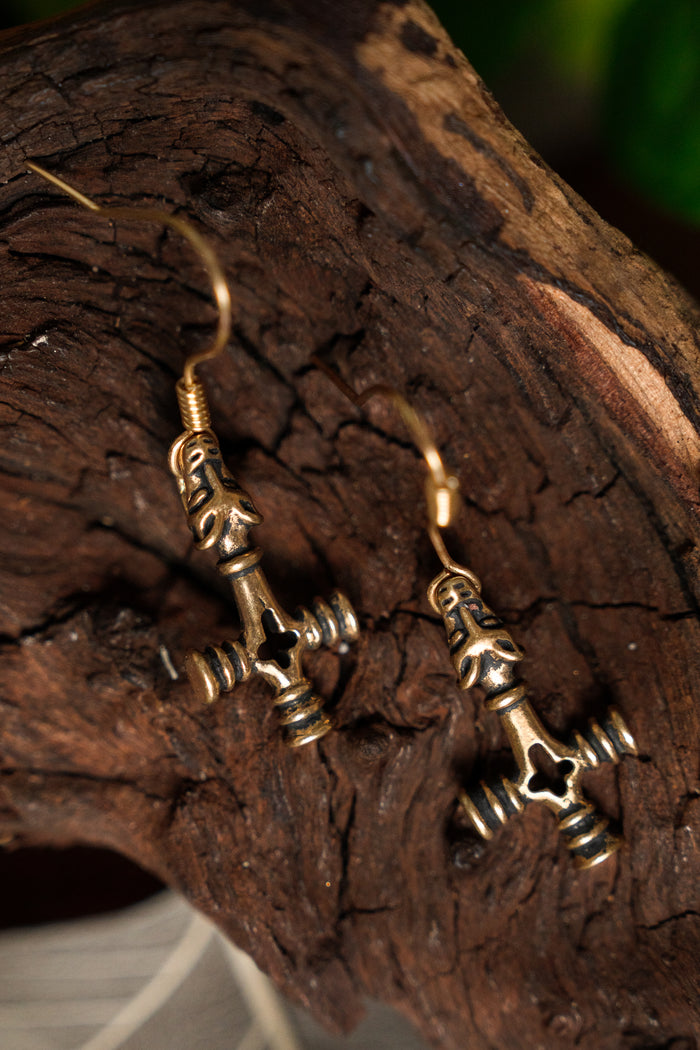 Earrings Icelandic Thor's hammer, bronze