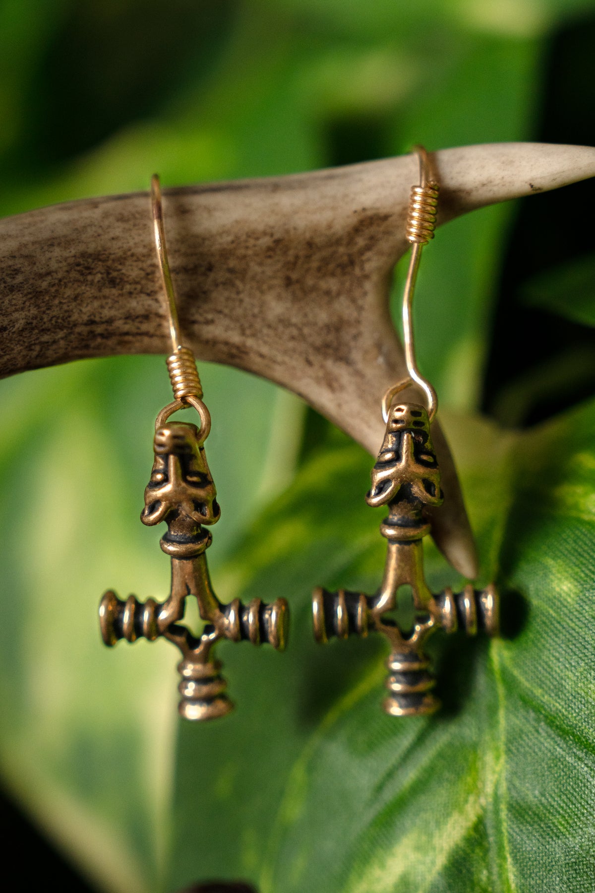 Earrings Icelandic Thor's hammer, bronze