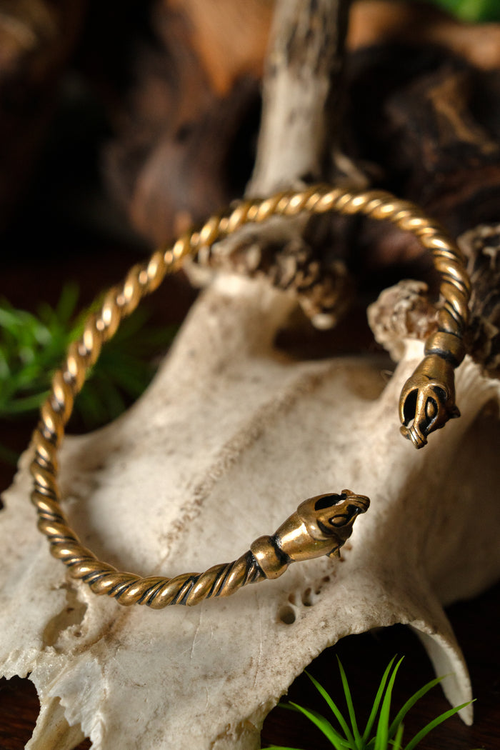 Viking bracelet with weasel heads, bronze