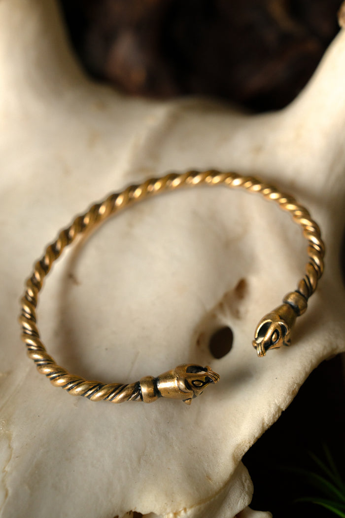 Viking bracelet with weasel heads, bronze