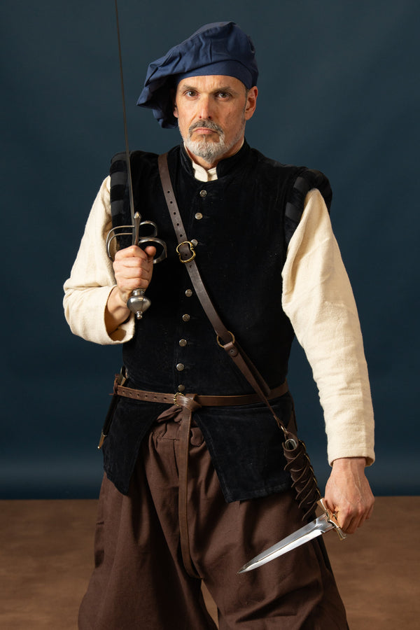 Velvet doublet with metal buttons, black