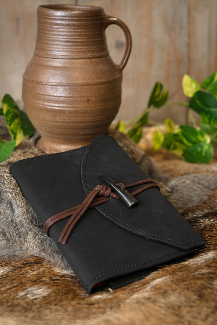 Notebook with leather cover, black, M