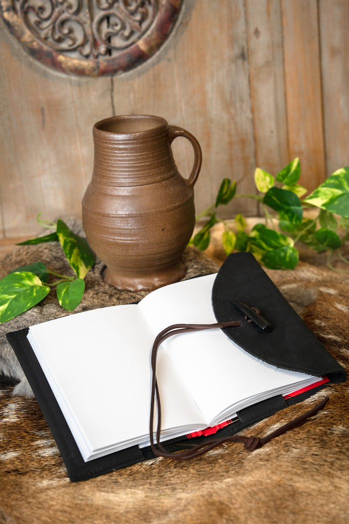 Notebook with leather cover, black, M