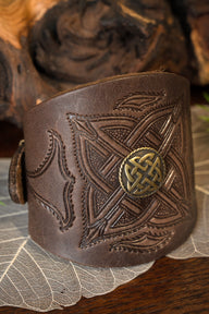 Celtic bracelet with buckles, brown, leather