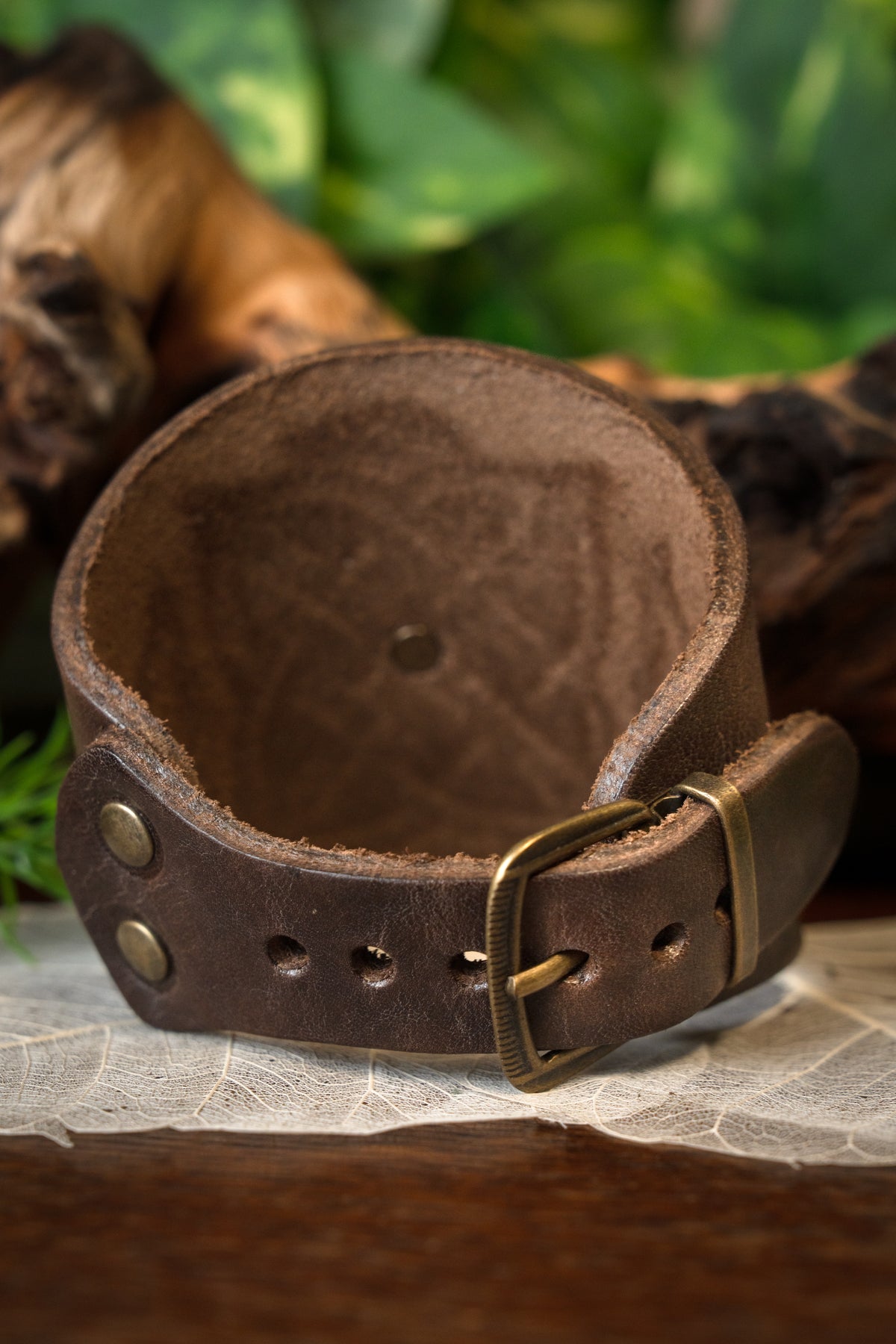 Celtic bracelet with buckles, brown, leather