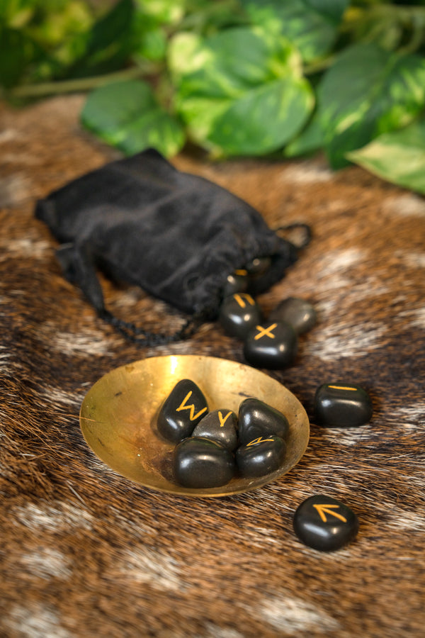 Rune stone set 25 obsidian stones with bag