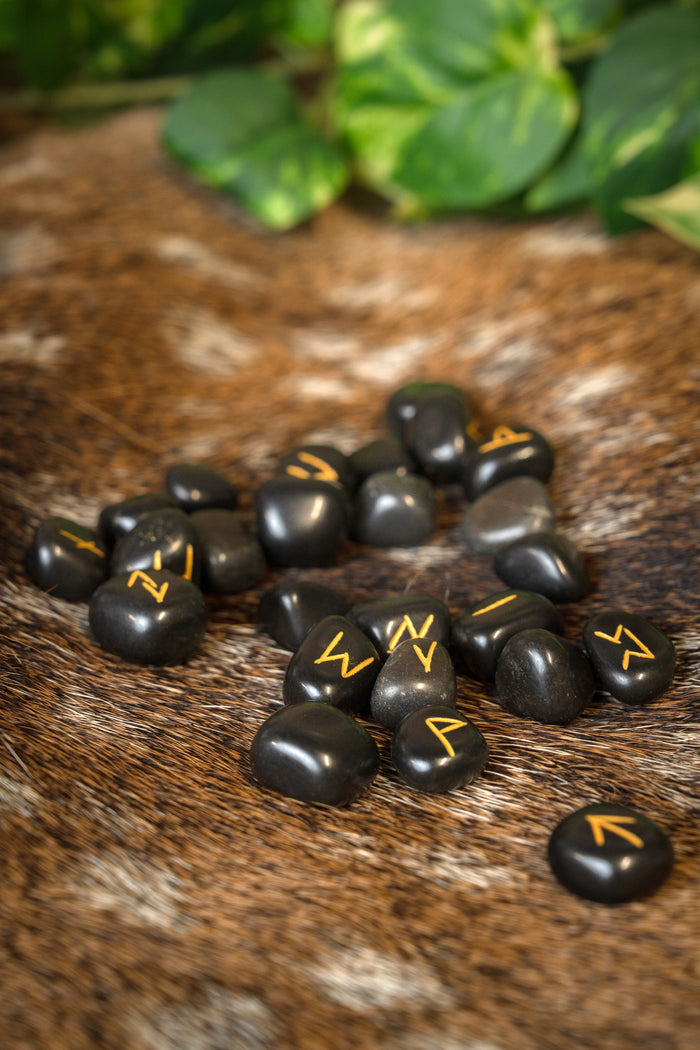 Rune stone set 25 obsidian stones with bag