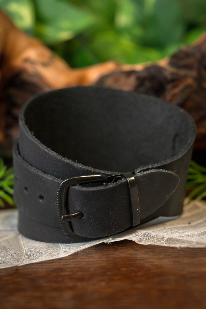 Bracelet with buckles, black, leather