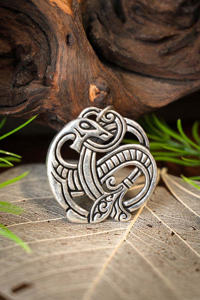 Viking dragon pendant, silvered bronze