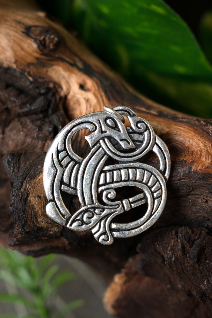 Viking dragon pendant, silvered bronze