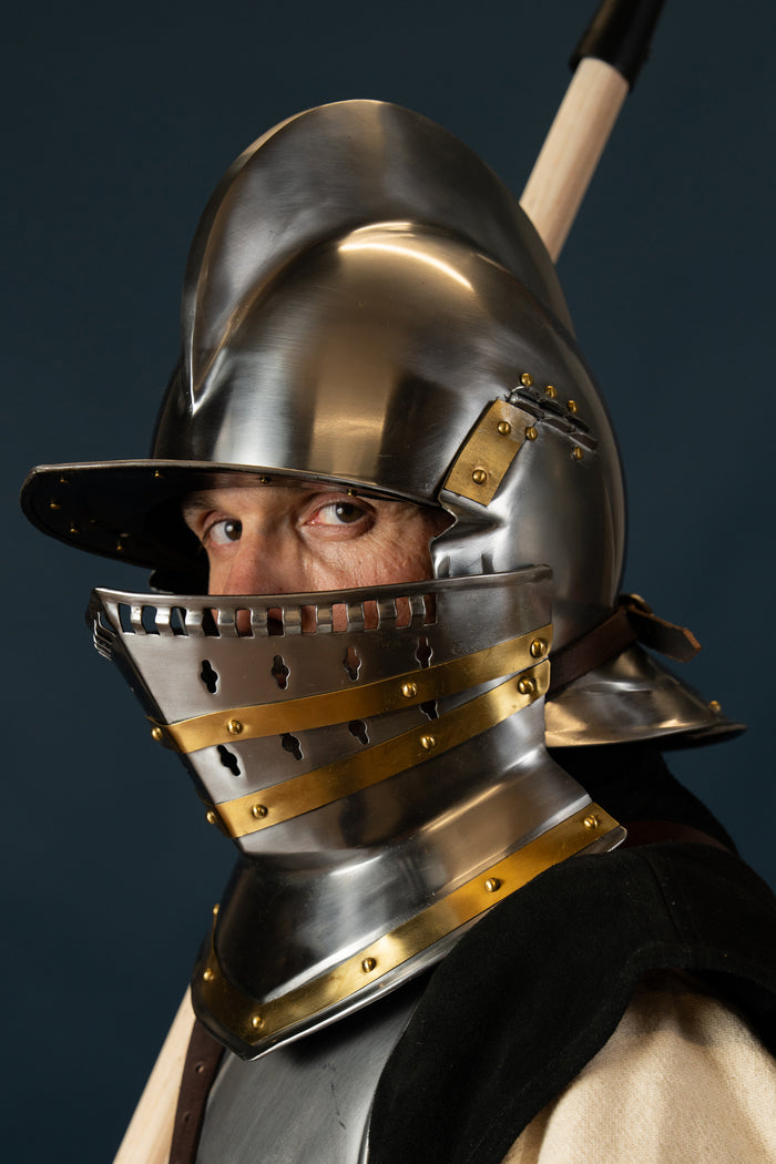 Tudor burgonet with falling buffe, 1.3 mm