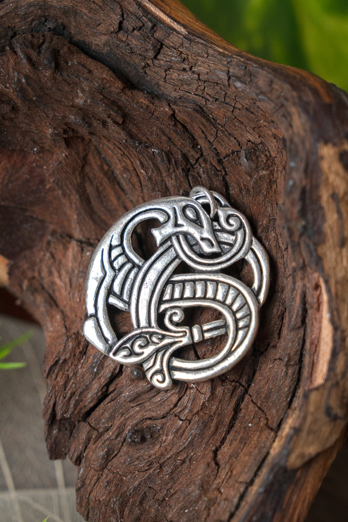 Viking dragon pendant, silvered bronze