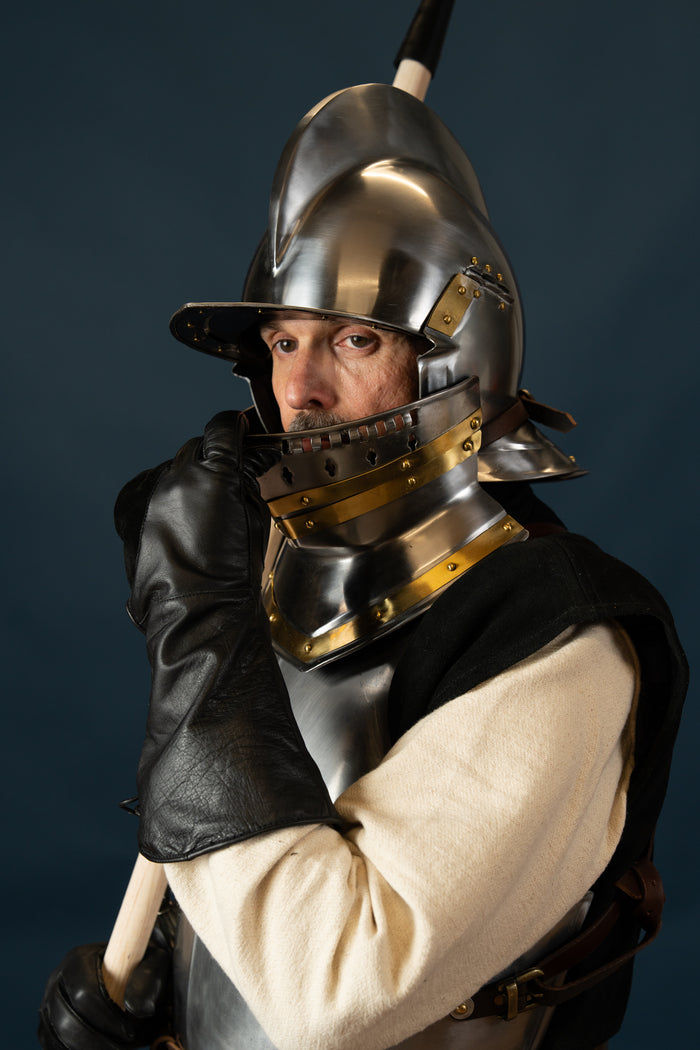 Tudor burgonet with falling buffe, 1.3 mm