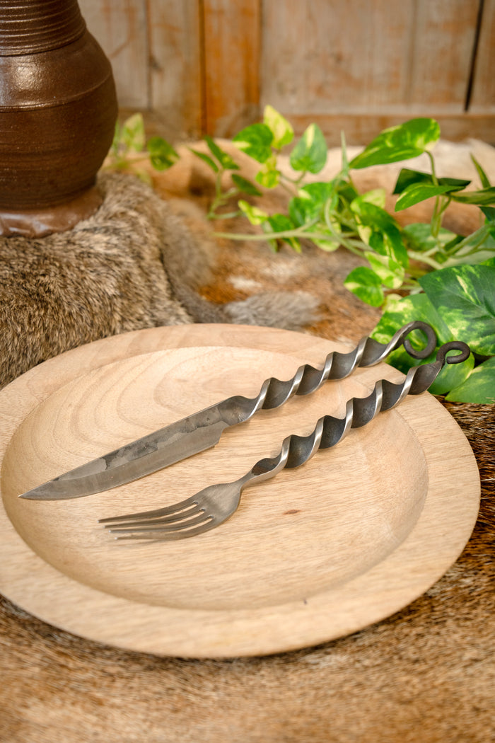 Knife and fork twisted handle, stainless steel